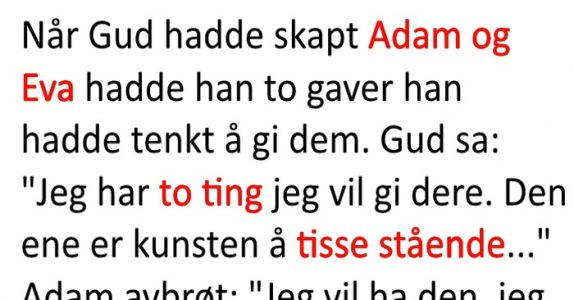 Gud lover Adam og Eva hver sin gave. Det de velger? Jeg ler så tårene triller!