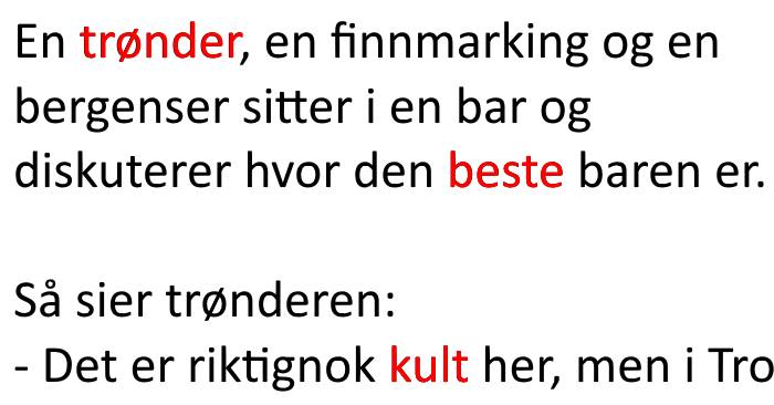 Trønderen, finnmarkingen og bergenseren diskuterte. Resultatet? Jeg ler så tårene triller!